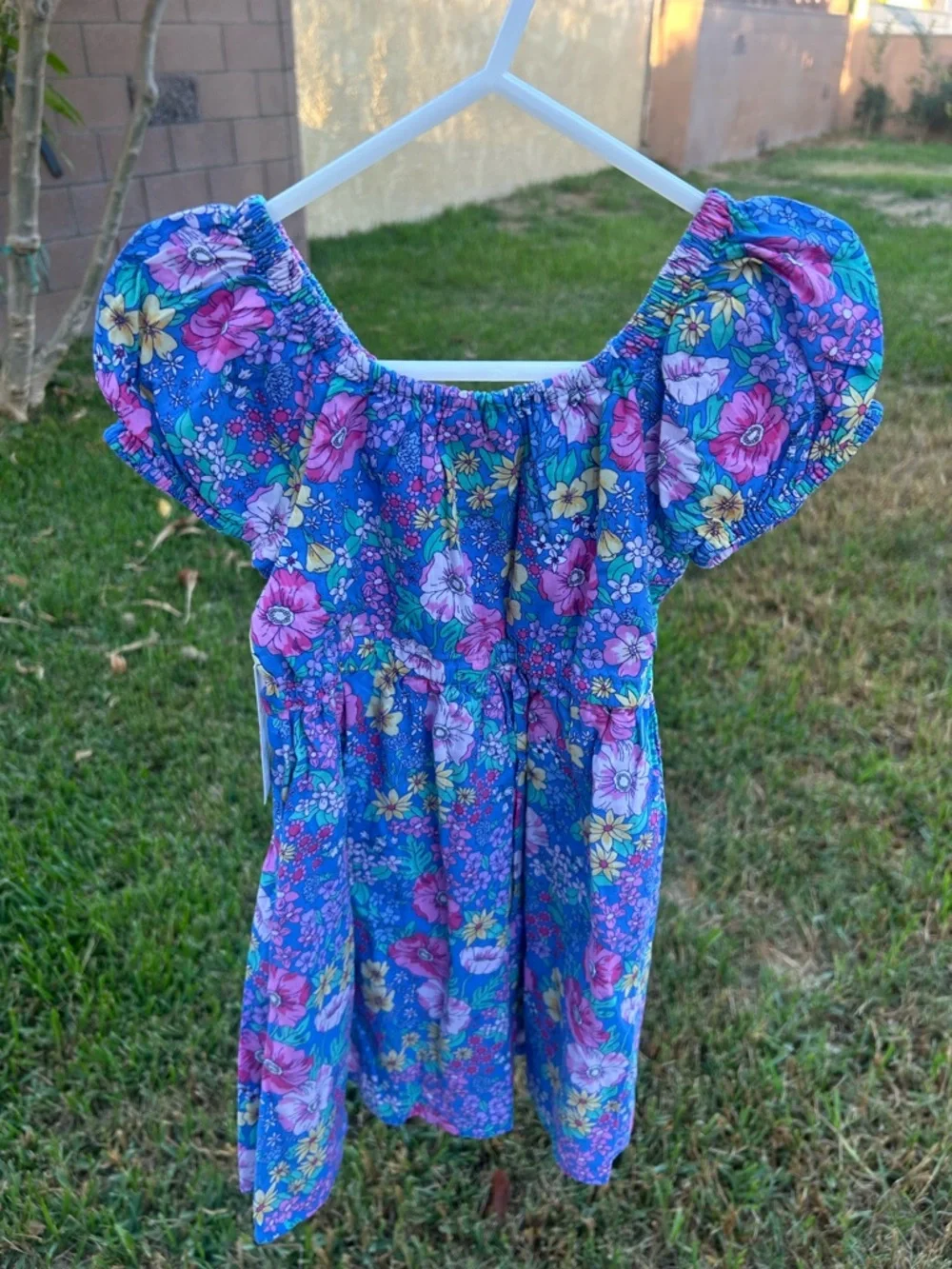 Kohl's Blue Floral Puff-Sleeve Dress with Pink & Yellow Blooms